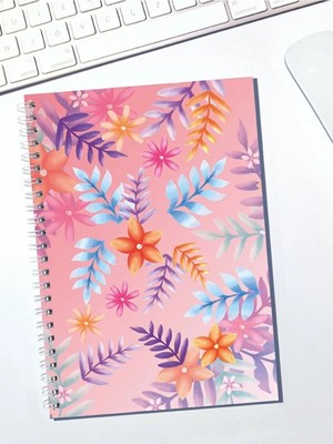 Mikasso 15X21CM Kareli Karton Kapaklı Defter Karton Spiralli Kareli Orta Boy Pembe Not Defteri A5 80 Yaprak