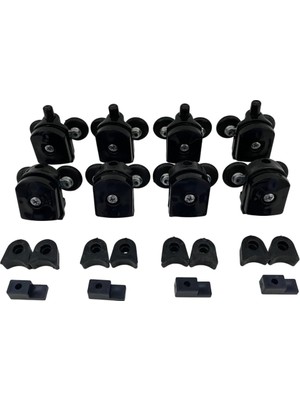 Belirtilmemiş Cam Duşakabin Tekerleği Metal Ayaklı Siyah Plastik 8'li Tam Set