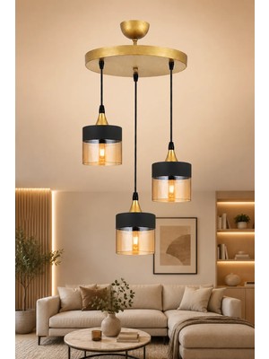 Esslight Nice 3’lü Sarkıt Eskitme Bal Camlı Modern Salon Mutfak Yatak Odası Avize