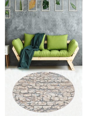 Belirtilmemiş Pelangi Taş Desenli Dijital Baskı Yıkanabilir Kaymaz Taban Salon Halısı Yolluk, Bej 140 x 14