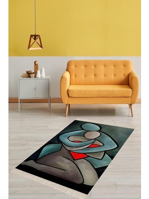 Belirtilmemiş Pelangi Yeşil Sanat Dijital Baskı Yıkanabilir Kaymaz Taban Salon Halısı Yolluk, Yeşil 130 x 180