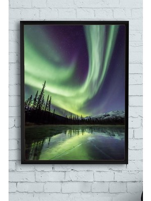 Belirtilmemiş Postermanya (PSTER9761) Alaska Aurora Manzara Çerçeveli Tablo (21X30CM)