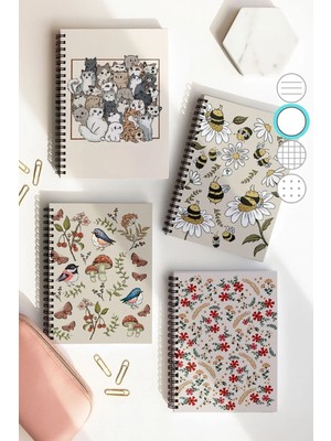 Mikasso Spiralli Çizgisiz Okul Defter Seti, A5 Boyutunda 50 Yaprak 100 Sayfa 4'lü Set, Hayvanlı Set Karton S