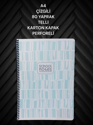Mikasso Çizgili A4 80 Yaprak Telli Defter Karton Kapak Perforeli Karton Spiralli Çizgili Orta Boy Mavi Okul