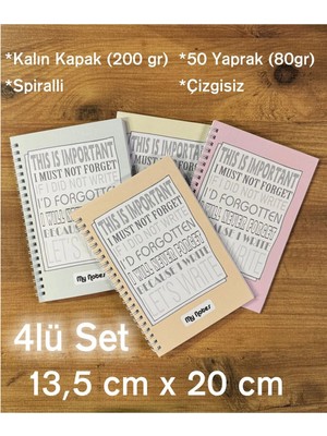 Mikasso A5 Spiralli 4'lü Set Çizgisiz Okul Defter Seti 13,5 x 20 cm 50 Yaprak Karton Kapak Notebook Karton S