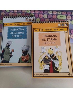 Mikasso Japon Alfabesi Hiragana ve Katakana Alıştırma Defteri A4 Boy 60 Yaprak Karton Spiralli Renkli Büyük