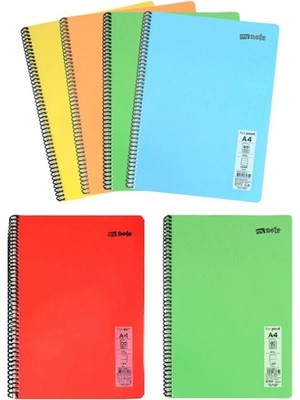 Mikasso Defter Spiralli Telli Pp Kapak A4 6 Adet Farklı Renklerde 72 Sayfa Kareli Defter (6 Farklı) Sert Spi