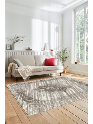Belirtilmemiş Klasik Desenli Dijital Kaymaz Taban Yıkanabilir Yolluk Mutfak Salon Halısı Klasi̇k-11, Bej, 80 x 300