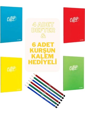 Mikasso A-5 Boyut 60YP 4 Adet Kareli -Hediyeli -Dikişli Plastik Kapak Okul Defteri 4 Renk (4'lü Set) Yumuşak