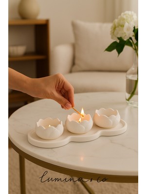 Empressco Beyaz 3’lü Lotus Tealight Mumluk Seti, Dekoratif Beton Tasarım