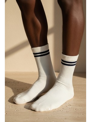 Bony Socks Erkek Şeritli Soket Çorap Ekru