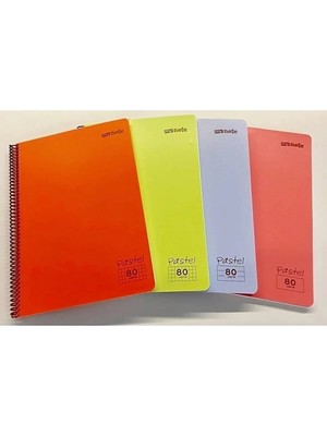 Mikasso 4 Adet A4 80 Yaprak 2 Adet Kareli + 2 Adet Çizgili Telli Defter Pastel Renk P.kapak Krem Renk Kağıt