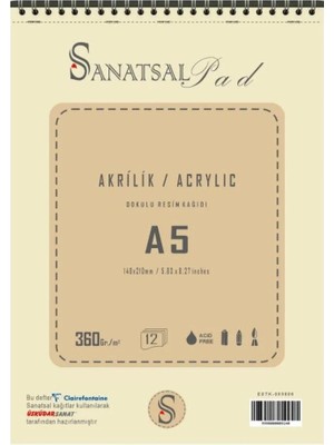 Mikasso Sanatsal Pad Akrilik Boya Defteri A5 360GR 12 Yaprak Spiralli Karton Spiralli Çizgisiz Belirtilmemiş