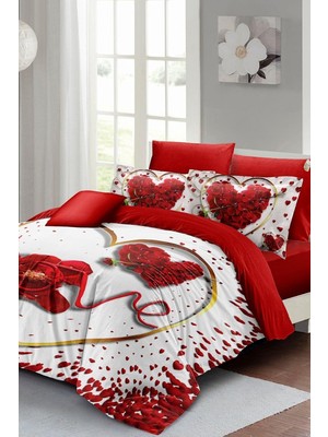 Belirtilmemiş Monohome Sevgililer Günü Özel Çift Kişilik Nevresim Takımı Pamuk Saten Love Feather - Kırmızı, Mono