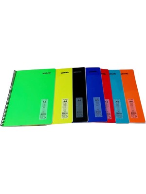 Mikasso 4 Adet A4 80 Yaprak Kareli Telli Neon Renkler Plastik Kapak Defter 60 gr Beyaz Sayfa (Karma Renk) Yu