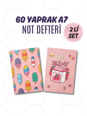 Mikasso 2li Not Defteri Seti 7.5 cm x 11 cm A7 Çizgisiz 60 Yaprak A7 Ödev Defteri (2 Li Set) Karton Düz Çizg