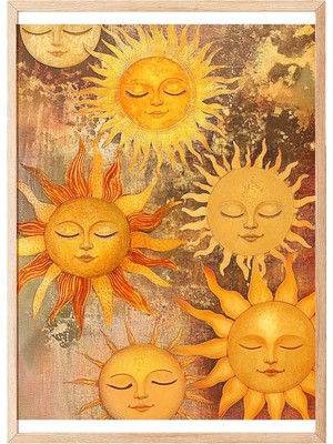 Belirtilmemiş Zestia Ahşap Çerçeveli Tablo, Güneş Yüzleri, Sarı Tonlarda Spiritüel Tasarım Poster No: 107439 21 x