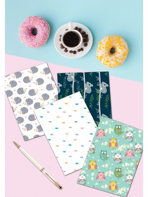Mikasso 4'lü Çizgili Defter Seti 13 x 20CM 64 Sayfa Okul Defteri Anı Defteri Hediyelik Defter Cool Series Ka