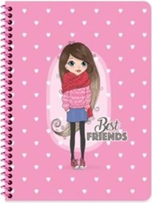 Mikasso 16X22 cm Çizgisiz 80 Yaprak Telli Defter Karton Kapak 60 gr Beyaz Sayfa Best Friends Karton Spiralli