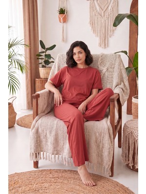 Lela Yumuşak Dokulu Bisiklet Yaka Lastikli Bel Kısa Kollu Pijama Takımı Bayan Pijama Takımı 65720102