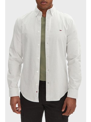 Tommy Hilfiger Çizgili % 100 Pamuk Slim Fit Uzun Kollu Gömlek Erkek Gömlek DM0DM20668 Gy1