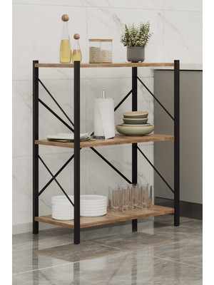Woodensa Üç Katli Çok Amaçli Raf (Siyah Profil Çam Sunta) 60X24X80 cm