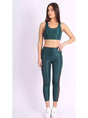 Soft & Basic Kadın Tayt Takım Polyester Paçası Tül Detaylı Yüksek Bel Tayt ve Bralet