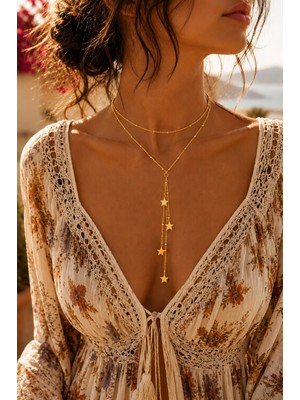 Adata Jewelry Yıldız Dorika Sallantılı Çelik Choker 2li Versa Kadın Kolye Gold / Gümüş Renk