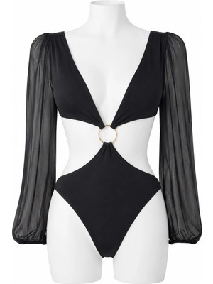 D Lingerie Noir Élégance Şifon Kollu Mayokini DM3812S