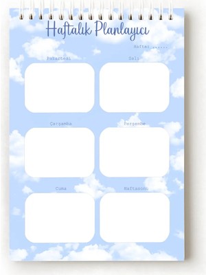 Mikasso Bulut Temalı Türkçe Haftalık Planlayıcı, Weekly Planner, A5 Planner, Spiralli Planner, Telli Karton