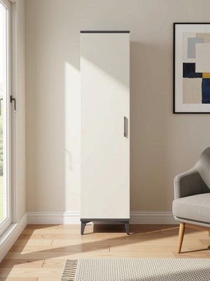 Dienni Hyperion Elbise Dolabu 2 Raflı Tek Kapaklı Tek Askılı 44X44X182 Antrasit-Aytaşı