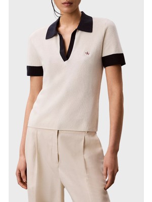 Calvin Klein Logolu % 100 Pamuk Regular Fit Polo LV047G308GYAS Bayan Polo LV047G308G Yas
