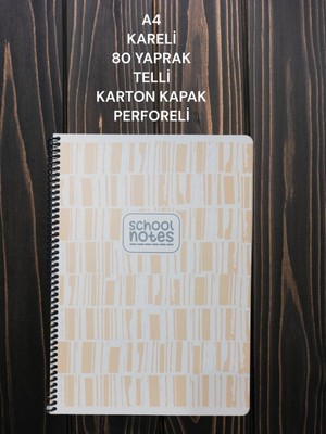 Mikasso Kareli A4 80 Yaprak Telli Defter Karton Kapak Perforeli Karton Spiralli Kareli Orta Boy Sarı Okul De