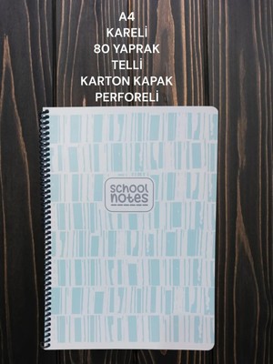 Mikasso Kareli A4 80 Yaprak Telli Defter Karton Kapak Perforeli Karton Spiralli Kareli Orta Boy Mavi Okul De