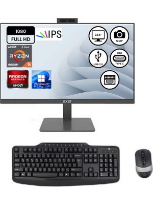 Axer AM24R516 AMD R5 6600H 16GBDDR5-512GBSSD 23.8" Win11Pro AIO Masaüstü Bilgisayar