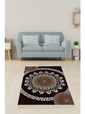 Belirtilmemiş Pelangi Kahverengi Desenli Dijital Baskı Yıkanabilir Kaymaz Tabanlı Halı, Kahverengi 180 x 250
