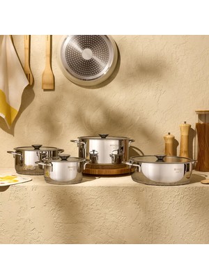 Evidea Kitchen Pure Steel Xl 8 Parça Çelik Tencere Seti