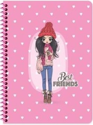 Mikasso 16X22 cm Çizgisiz 80 Yaprak Telli Defter Karton Kapak 60 gr Beyaz Sayfa Best Friends Karton Spiralli