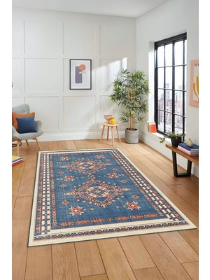 Belirtilmemiş Dijital Baskılı Kaymaz Taban Yıkanabilir Etnik Desen Yolluk Mutfak Salon Halısı Etni̇k-03, Mavi, 80