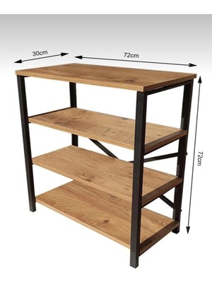 Woodensa Dört Katli Çok Amaçli Raf (Syah Profil Çam Sunta) 72X30X72 cm
