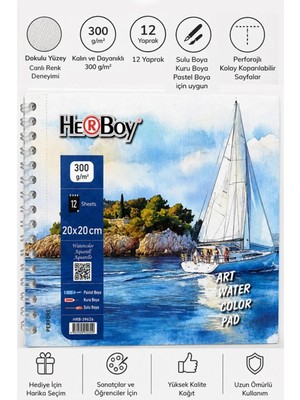 Mikasso Telli Suluboya Eskiz Defteri 20X20 cm 1 Adet Herboy 300 gr Sulu Boya Eskiz Defteri Karakalem Çizim 1