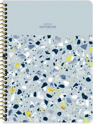 Mikasso Çizgili 16X22 cm 80 Yaprak Plastik Kapak Telli Defter 60 Gram Beyaz Sayfa Terazzo Yumuşak Spiralli Ç