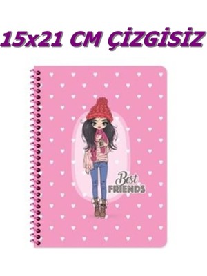 Mikasso 15X21 cm Çizgisiz 60 Yaprak Telli Defter Karton Kapak 60 gr Beyaz Sayfa Best Friends Karton Spiralli