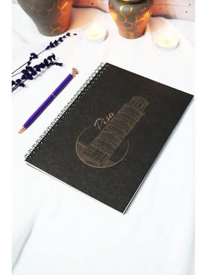 Mikasso A5 Pizza Kulesi Siyah Kraft Kapaklı Çizgisiz Defter - 60 Yaprak (120 Sayfa) 15X21 cm - Okul Defteri
