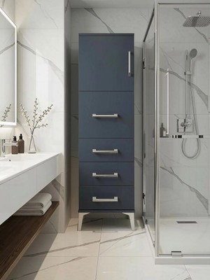 Dienni Kronos Çok Amaçlı Dolap Mutfak Banyo Dolabı Tek Raflı 4 Çekmeceli Tek Kapaklı 44X59X134 Antrasit-Antrasit