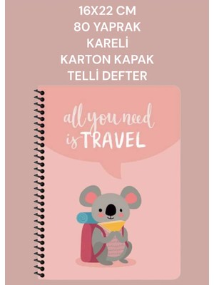 Mikasso 16X22 cm 80 Yaprak Kareli Karton Kapak Telli Defter Gezginler Keskin Color Karton Spiralli Kareli Or
