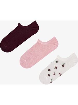 Penti Beyaz Pembe Soft Garden Çiçek Desenli Pamuklu 3 Çift Sneaker Çorap
