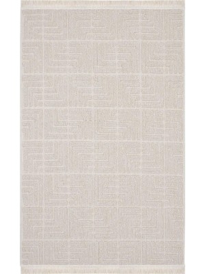 Belirtilmemiş Cool Halı Mirage Bej Halı Bukle Kaymaz Taban Yıkanabilir Halı Geometrik Desen Oturma Odası Halısı