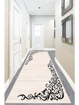 Belirtilmemiş Pelangi Osmanlı Motifler Desenli Dijital Baskı Yıkanabilir Kaymaz Taban Salon Halı Yolluk, Siyah