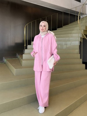 Trendparis Kapüşonlu Fermuarlı Ikili Takım Pembe